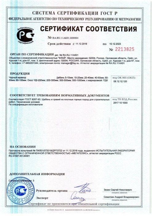 Сертификат на черный мрамор в Ярославле 