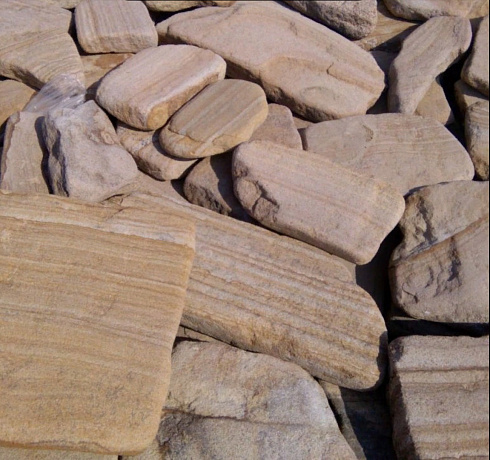 Kamenclub.ru: Песчаник пластушка галтованный желтый с рисунком (3 см)  купить в Ярославле плитняк - пластушка желтый песчаник 21000 руб/м3   фото КАМЕНЬ КЛУБ