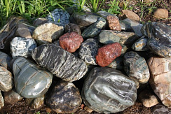 Kamenclub.ru: Ландшафтные валунчики фр.100-500 мм.  купить в Ярославле крупный природный камень серый, темно-серый, светло-серый речной валун крупный 4800 руб/т   фото КАМЕНЬ КЛУБ