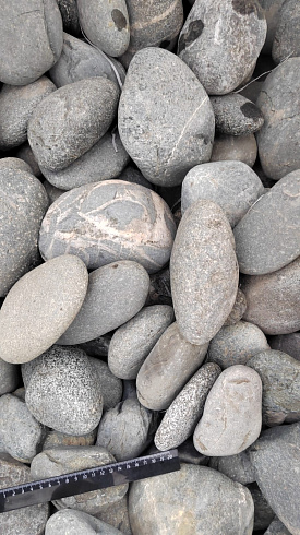 Kamenclub.ru: Галька речная окат (темно-серая) фр. 70-150 мм. купить  в Ярославле галька речная темно-серая, синяя, серая речная галька округлая  8000 руб/т   фото КАМЕНЬ КЛУБ