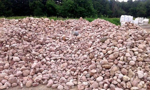 Kamenclub.ru: Розовый валунчик фр.100-300 мм.  купить в Ярославле крупный природный камень розовый, серый молочный красный речной галечник природный 7850 руб/т   фото КАМЕНЬ КЛУБ